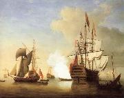Stern view of the Royal William firing a salute, Monamy, Peter